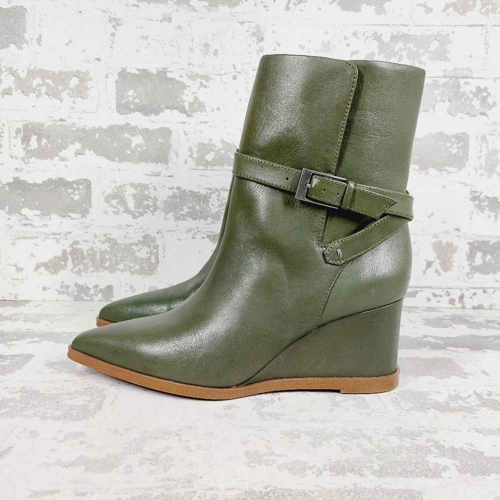 SARTO by Franco Sarto Olive Green Wedge Ankle Boots with Buckle